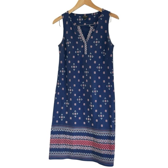 Talbots Border-Print Midi Dress Women’s Size S Sleeveless Stretch Knit Americana - Picture 2 of 9